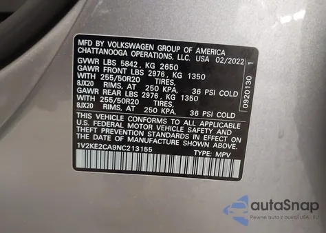 2022 Volkswagen Atlas Cross Sport 3.6L V6 Se W/Technology z USA, uszkodzony, nr VIN 1V2KE2CA9NC213155